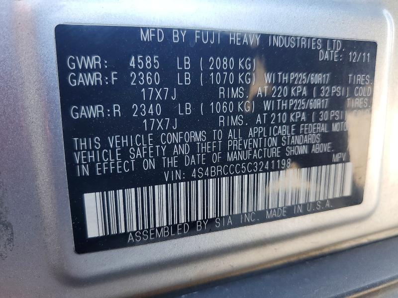 Photo 14 from auction – 2012 SUBARU OUTBACK with VIN 4S4BRCCC5C3241198