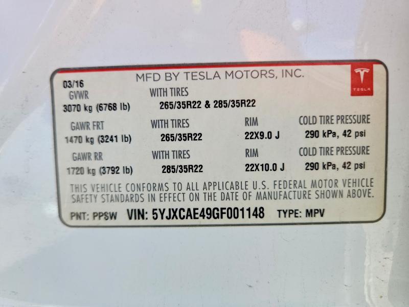 Фото 14 с аукциона – 2016 TESLA MODEL X с VIN 5YJXCAE49GF001148