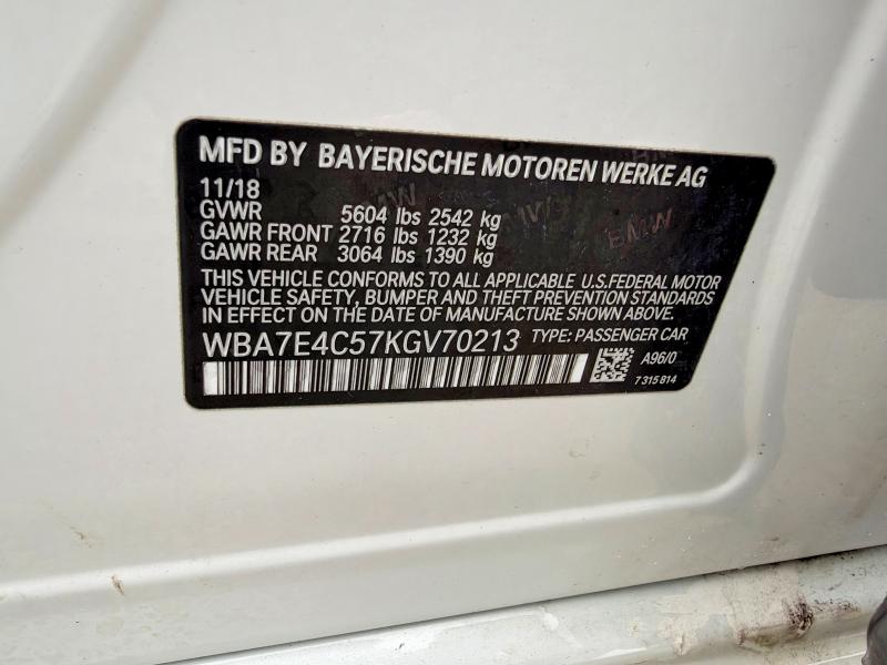 Photo 10 from auction – 2019 BMW 740 with VIN WBA7E4C57KGV70213
