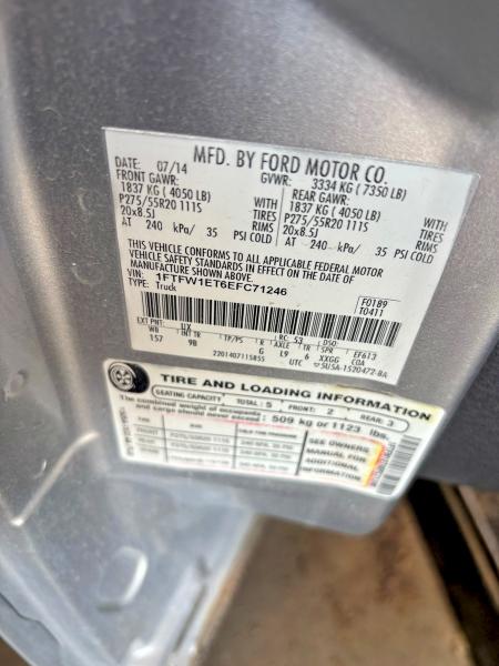 Photo 10 from auction – 2014 FORD F150 with VIN 1FTFW1ET6EFC71246
