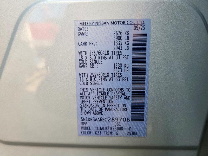 Photo 14 from auction – 2025 NISSAN PATHFINDER with VIN 5N1DR3AA6SC289706