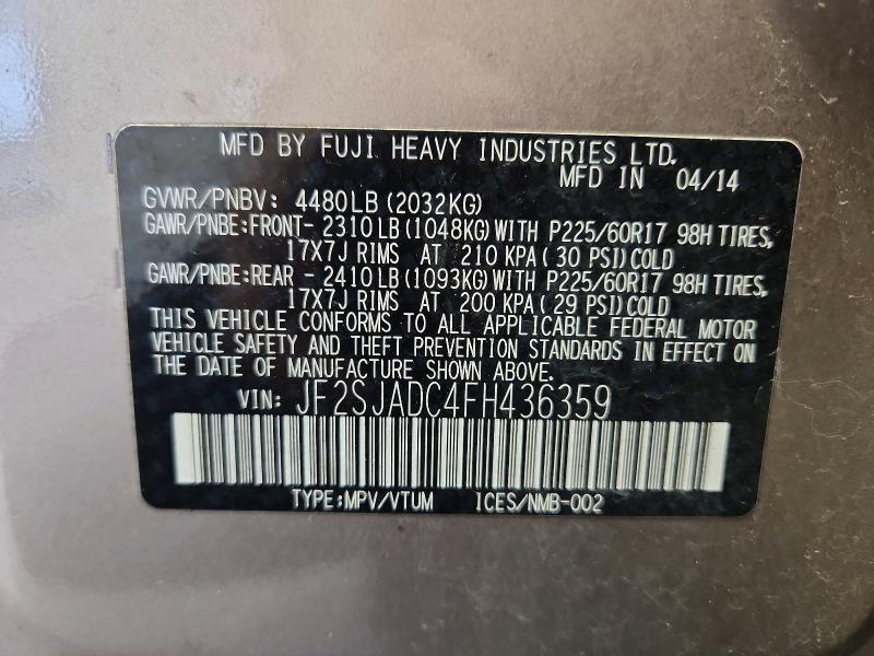 Zdjęcie 14 z aukcji – 2015 SUBARU FORESTER z VIN JF2SJADC4FH436359