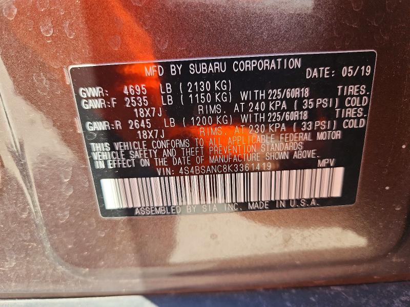 Снимка 14 от търг – 2019 SUBARU OUTBACK с VIN 4S4BSANC8K3361419