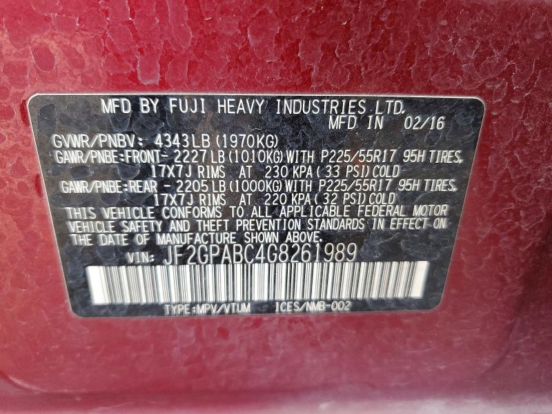 Photo 14 from auction – 2016 SUBARU CROSSTREK with VIN JF2GPABC4G8261989