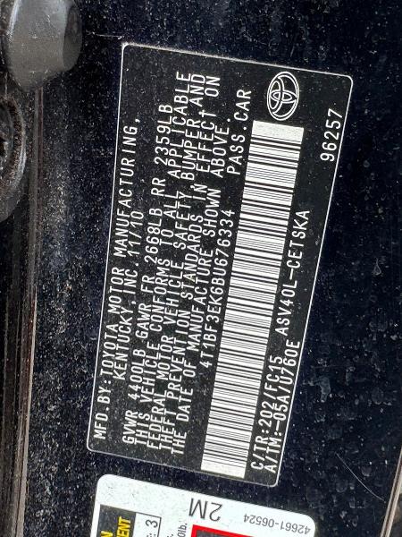 Photo 10 from auction – 2011 TOYOTA CAMRY with VIN 4T1BF3EK6BU676334