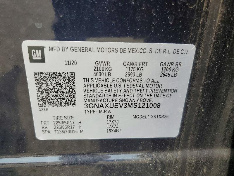 Photo 14 from auction – 2021 CHEVROLET EQUINOX with VIN 3GNAXUEV3MS121008