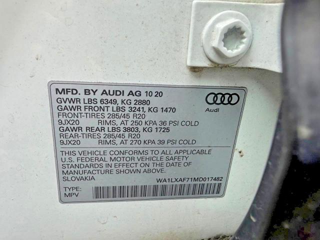 Zdjęcie 10 z aukcji – 2021 AUDI Q7 z VIN WA1LXAF71MD017482
