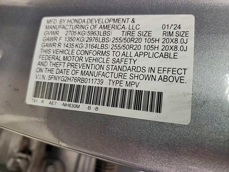 Photo 10 from auction – 2024 HONDA PILOT with VIN 5FNYG2H76RB011739