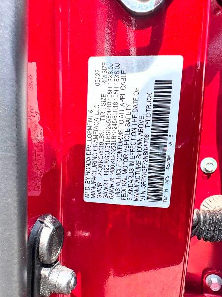 Photo 10 from auction – 2022 HONDA RIDGELINE with VIN 5FPYK3F72NB028708