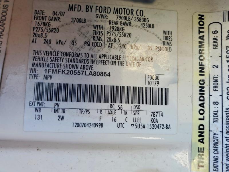 Photo 14 from auction – 2007 FORD EXPEDITION with VIN 1FMFK20557LA80864