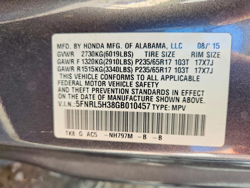 Photo 14 from auction – 2016 HONDA ODYSSEY with VIN 5FNRL5H38GB010457
