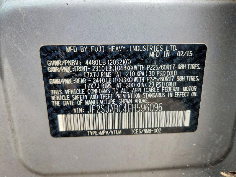 Photo 14 from auction – 2015 SUBARU FORESTER with VIN JF2SJABC4FH596096