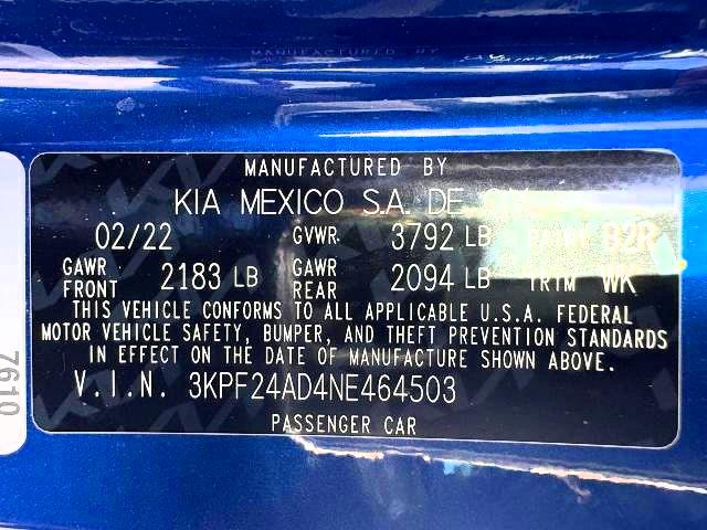 Photo 15 from auction – 2022 KIA FORTE with VIN 3KPF24AD4NE464503