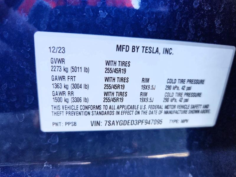 Photo 14 from auction – 2023 TESLA MODEL Y with VIN 7SAYGDED3PF947095