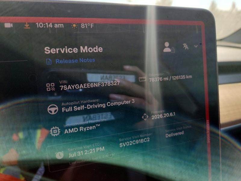 Photo 9 from auction – 2022 TESLA MODEL Y with VIN 7SAYGAEE6NF378327