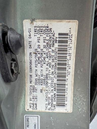 Снимка 14 от търг – 2001 LEXUS LX с VIN JTJHT00WX13510271