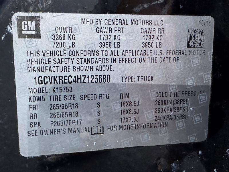 Photo 10 from auction – 2017 CHEVROLET SILVERADO with VIN 1GCVKREC4HZ125680