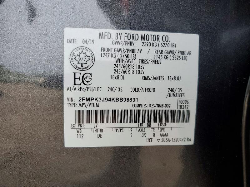Photo 14 from auction – 2019 FORD EDGE with VIN 2FMPK3J94KBB98831