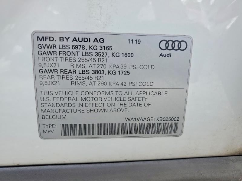 Photo 14 from auction – 2019 AUDI E-TRON with VIN WA1VAAGE1KB025002