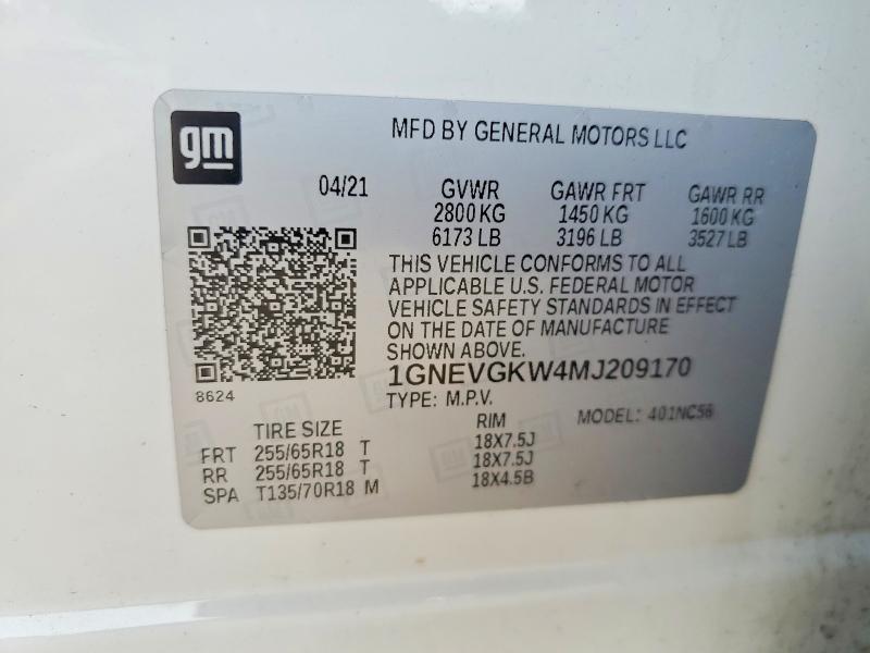Photo 14 from auction – 2021 CHEVROLET TRAVERSE with VIN 1GNEVGKW4MJ209170