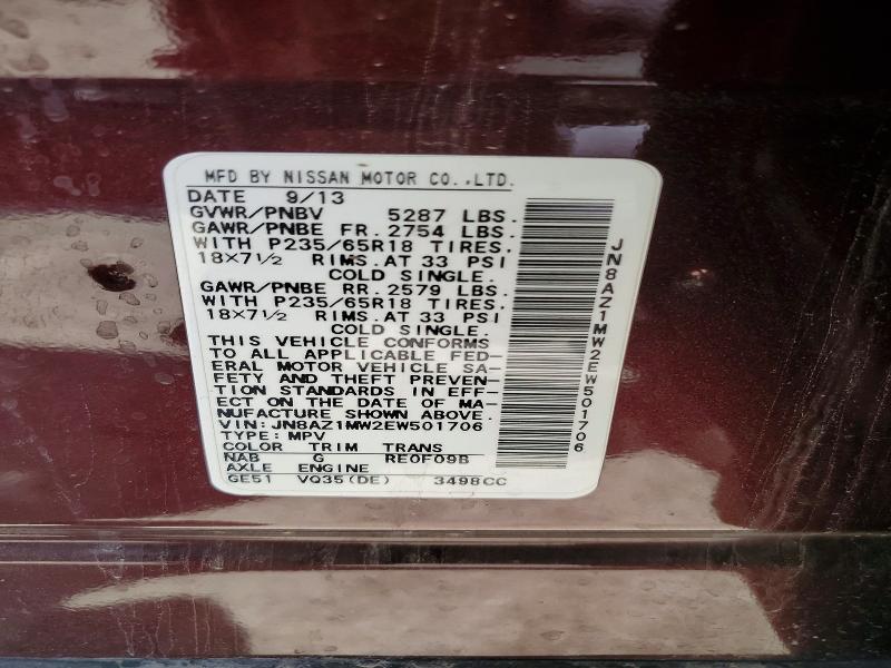 Photo 14 from auction – 2014 NISSAN MURANO with VIN JN8AZ1MW2EW501706