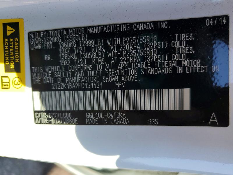 Photo 14 from auction – 2015 LEXUS RX 350 with VIN 2T2ZK1BA2FC151431