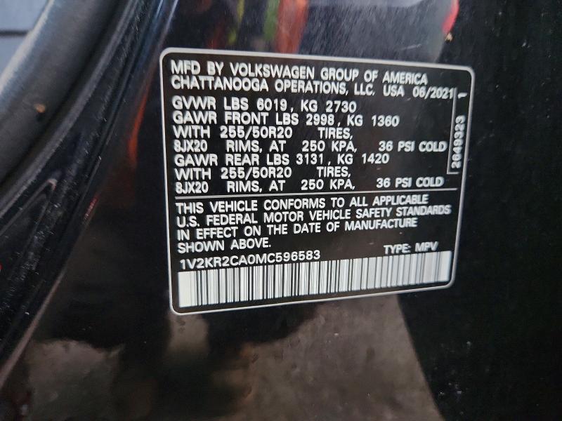 Photo 14 from auction – 2021 VOLKSWAGEN ATLAS with VIN 1V2KR2CA0MC596583