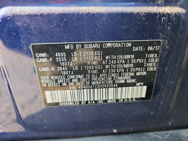 Photo 14 from auction – 2017 SUBARU OUTBACK with VIN 4S4BSATC5H3433544