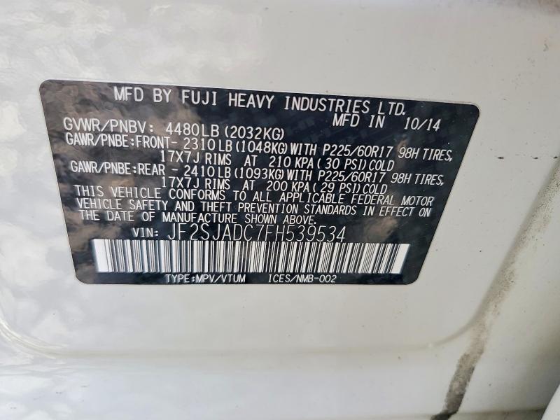 Photo 14 from auction – 2015 SUBARU FORESTER with VIN JF2SJADC7FH539534