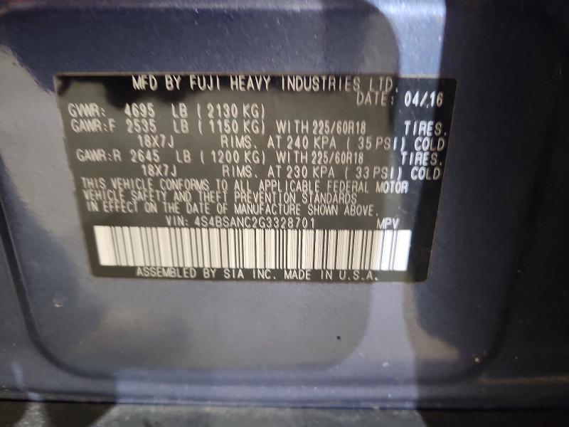 Zdjęcie 14 z aukcji – 2016 SUBARU OUTBACK z VIN 4S4BSANC2G3328701