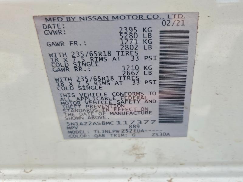 Photo 14 from auction – 2021 NISSAN MURANO with VIN 5N1AZ2AS8MC117377