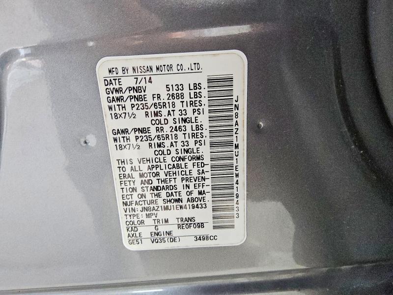 Снимка 13 от търг – 2014 NISSAN MURANO с VIN JN8AZ1MU1EW419433
