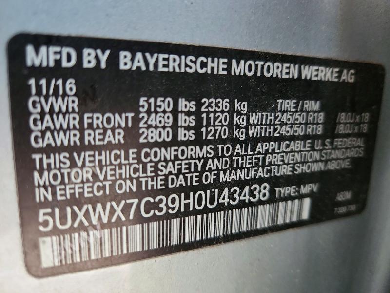 Photo 14 from auction – 2017 BMW X3 with VIN 5UXWX7C39H0U43438