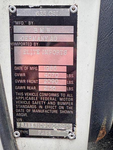 Photo 10 from auction – 1986 BMW 635CSI with VIN WBAEE310901052905