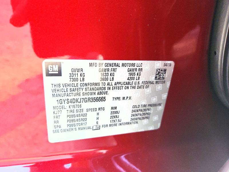 Снимка 14 от търг – 2016 CADILLAC ESCALADE с VIN 1GYS4DKJ7GR356665