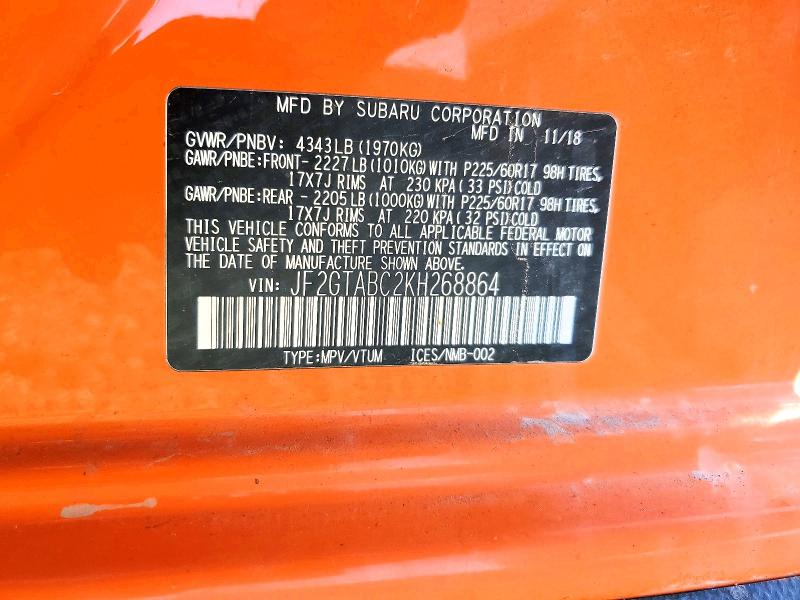 Zdjęcie 14 z aukcji – 2019 SUBARU CROSSTREK z VIN JF2GTABC2KH268864