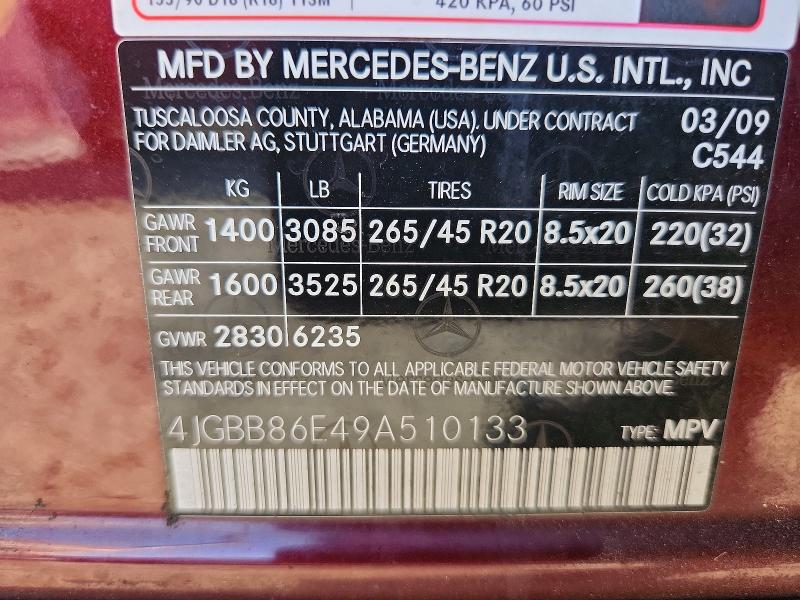 Photo 14 from auction – 2009 MERCEDES-BENZ ML with VIN 4JGBB86E49A510133