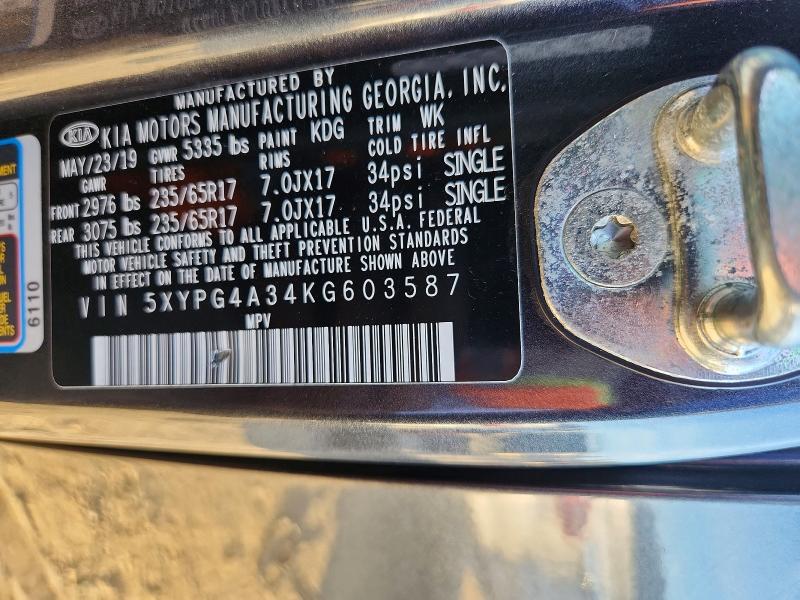 Photo 14 from auction – 2019 KIA SORENTO with VIN 5XYPG4A34KG603587