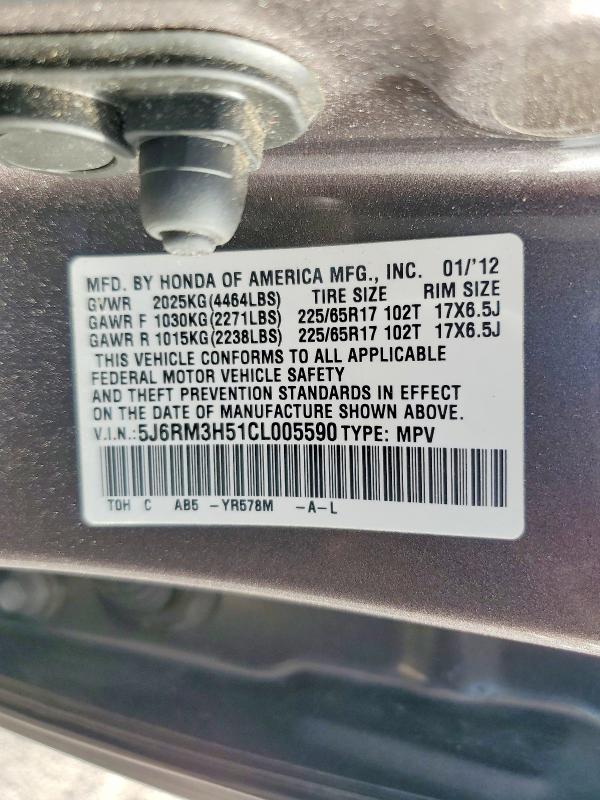 Photo 14 from auction – 2012 HONDA CR-V with VIN 5J6RM3H51CL005590