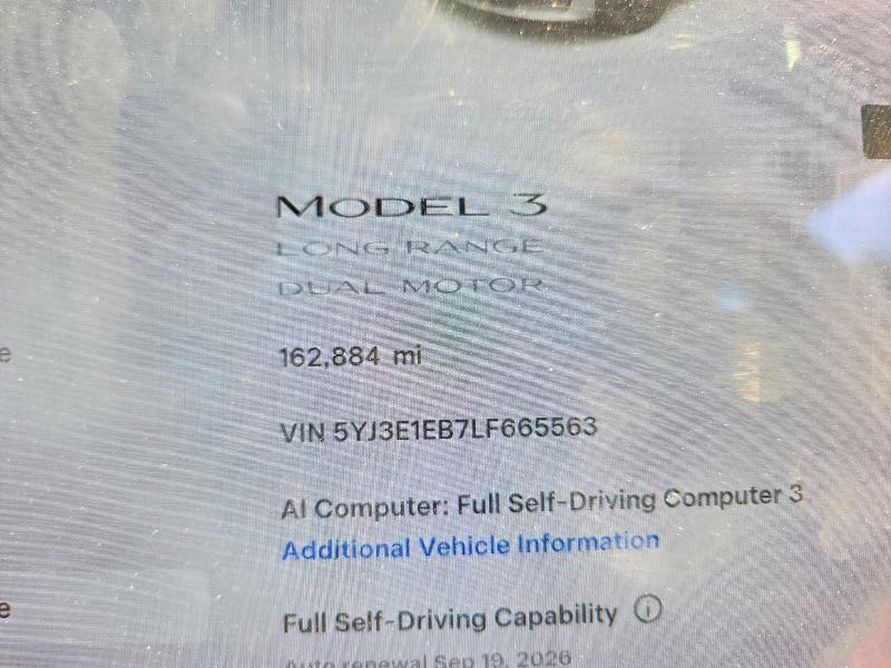 Photo 9 from auction – 2020 TESLA MODEL 3 with VIN 5YJ3E1EB7LF665563