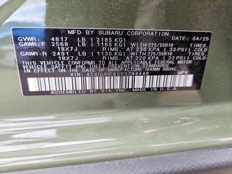 Photo 14 from auction – 2025 SUBARU CROSSTREK with VIN 4S4GUHF60S3744448