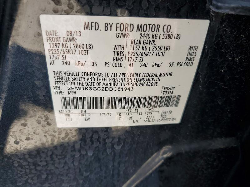 Снимка 14 от търг – 2013 FORD EDGE с VIN 2FMDK3GC2DBC81943
