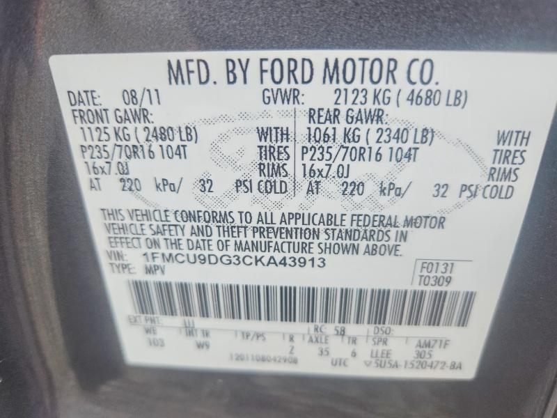 Снимка 14 от търг – 2012 FORD ESCAPE с VIN 1FMCU9DG3CKA43913