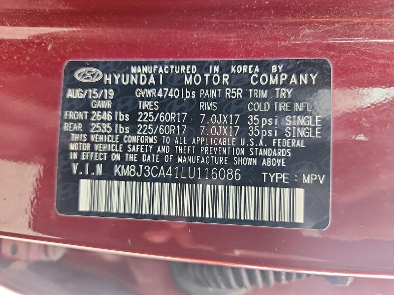 Photo 14 from auction – 2020 HYUNDAI TUCSON with VIN KM8J3CA41LU116086