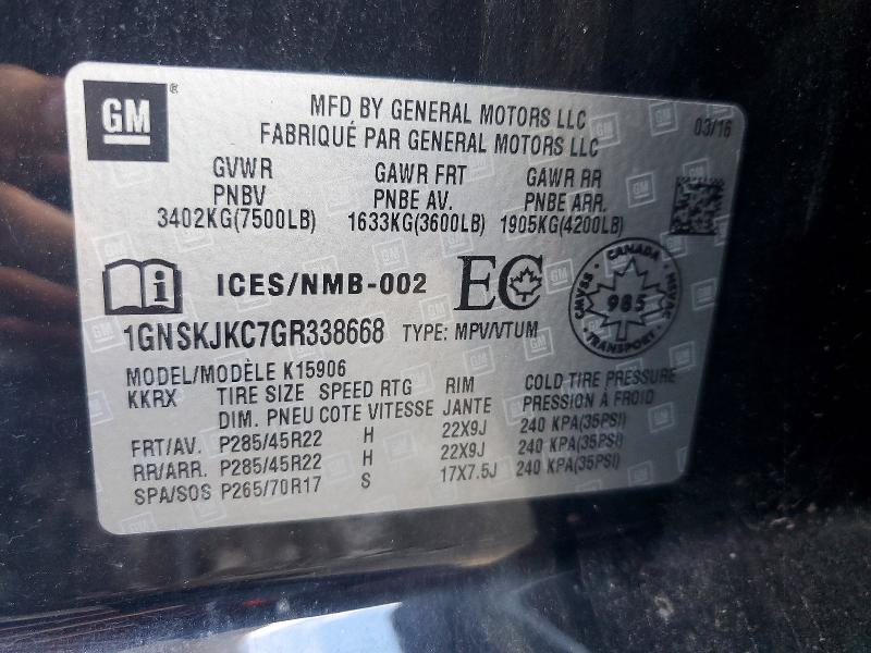 Photo 14 from auction – 2016 CHEVROLET SUBURBAN with VIN 1GNSKJKC7GR338668