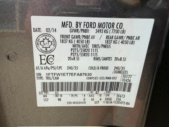 Zdjęcie 10 z aukcji – 2014 FORD F150 z VIN 1FTFW1ET7EFA87630