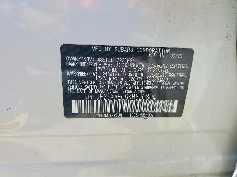Photo 14 from auction – 2019 SUBARU FORESTER with VIN JF2SKAEC6KH520804