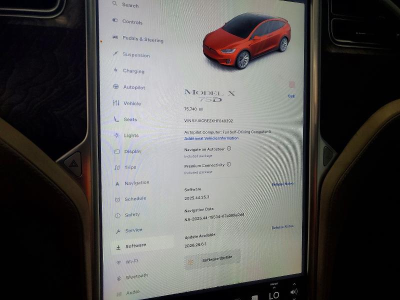 Photo 9 from auction – 2017 TESLA MODEL X with VIN 5YJXCBE2XHF049392