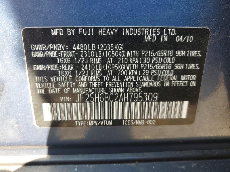 Photo 14 from auction – 2010 SUBARU FORESTER with VIN JF2SH6BC2AH795309