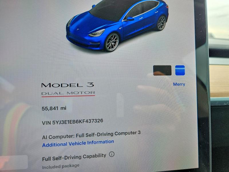 Photo 9 from auction – 2019 TESLA MODEL 3 with VIN 5YJ3E1EB6KF437326
